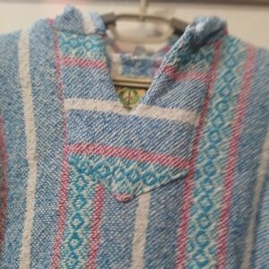 Vibrant Blue and Pink Striped Unisex Poncho Medium See Measure